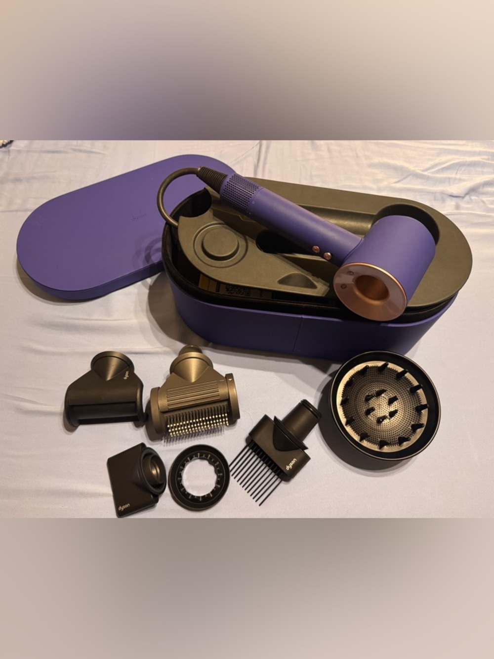 Dyson Hair Dryer w/Multiple Attachments+Flyaway attachment (extra!) Blue Purple